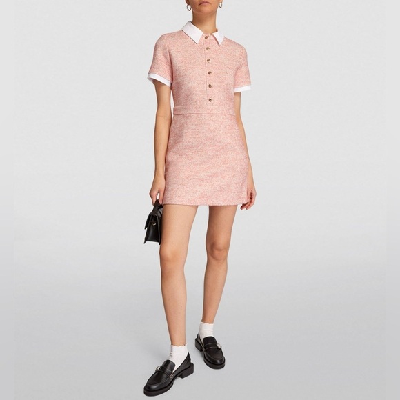 Maje Ranello Collared Mini Dress in Pink sz FR 34 XS 450$ - Picture 7 of 17